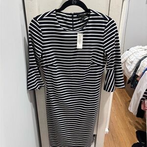 Banana Republic Navy and White Striped Midi Dress